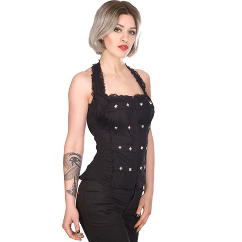 Top: ADERLASS Denim Halter Top Gothic Style Schwarz black Gr. S – Usato da Zürich venduto da Upippin 1