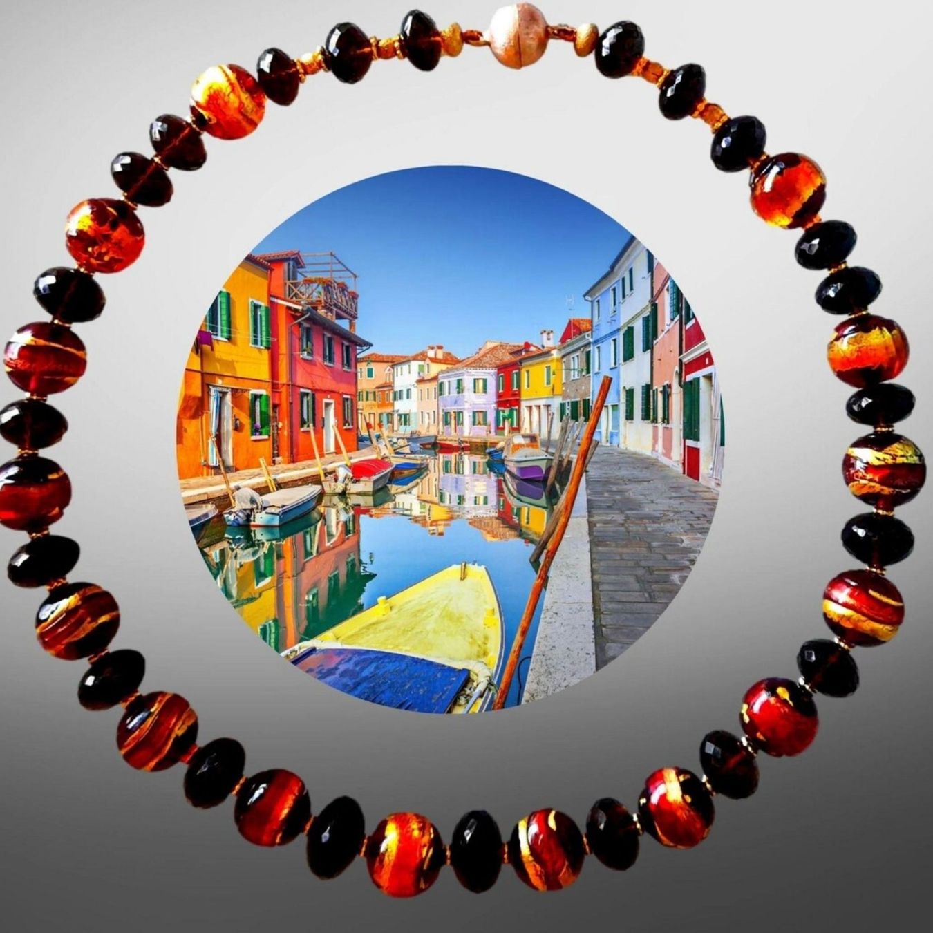 Murano Ketten: Statement Halskette Collier Muranoglas Blattgold Rauchquarz – Neu und originalverpackt aus Lütisburg von Emarra 2