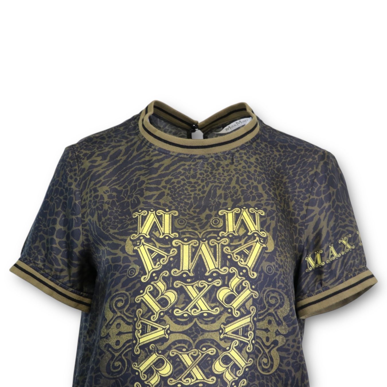 Max Mara Top: Max Mara Kurzarm Seide khaki gemustert Gr. 38 – Usato da Binningen venduto da Designerlabels 4