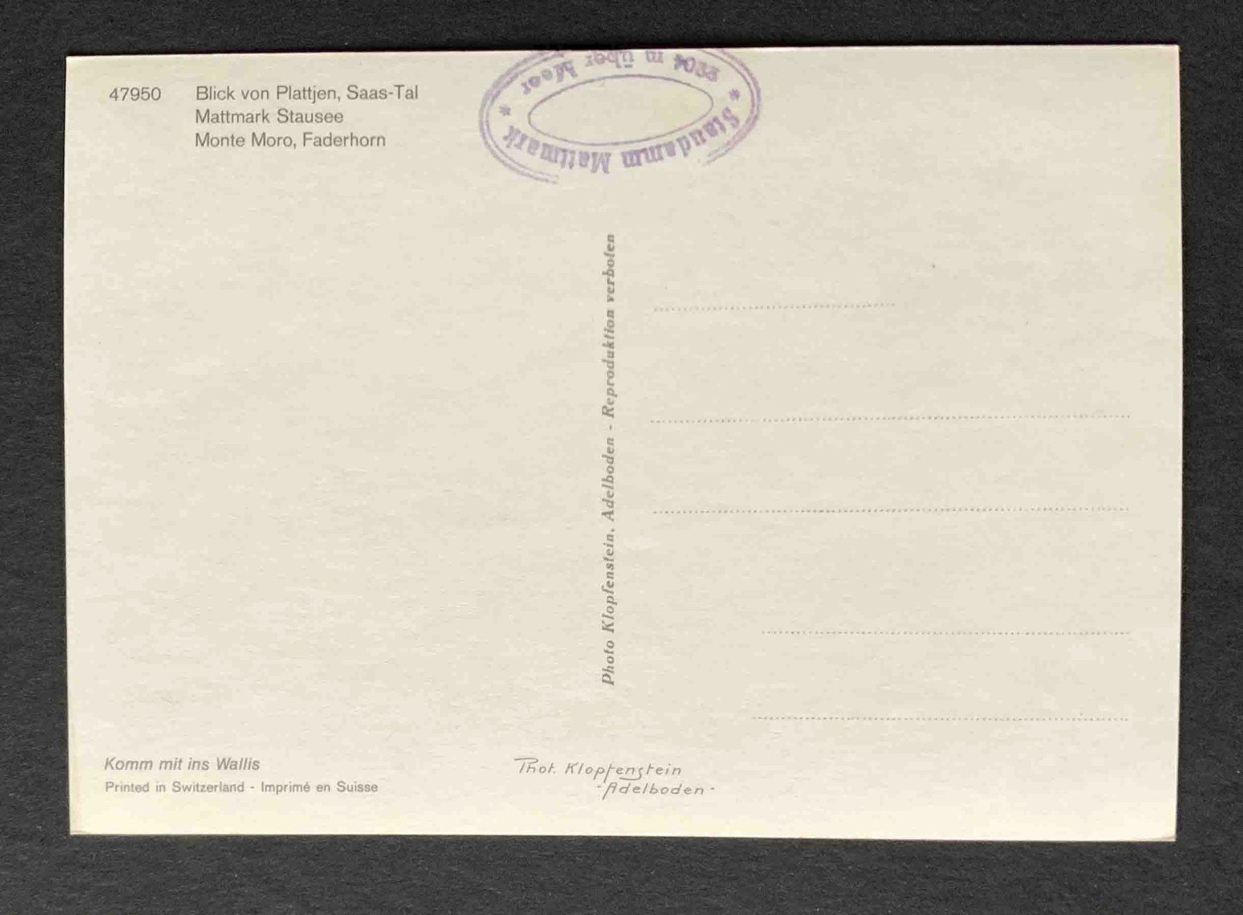 Cartoline postali: AK Blick von Plattjen Saas Tal Mattmark Stausee – Usato da Goldau venduto da artelier1 1