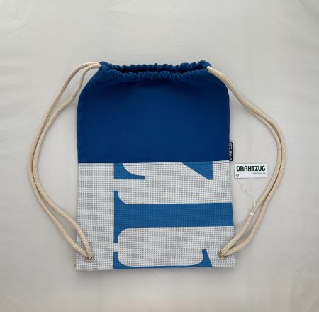 Praktischer Turnbeutel von Drahtzug, blau/weiss, neuwertig