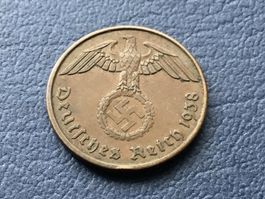 2 Reichspfennig Drittes Reich 1938 A. ungereinigt