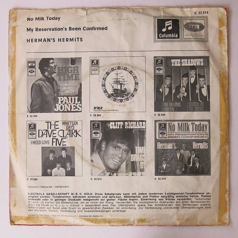 Dischi in vinile: Vinyl-Single 7" Herman` Hermits No Milk Today – Usato da Bözen venduto da Keramik22 1