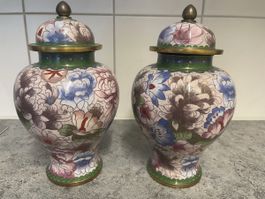 2 Alte Chinesisches Cloisonne/Emaille Gefäss mit Deckel