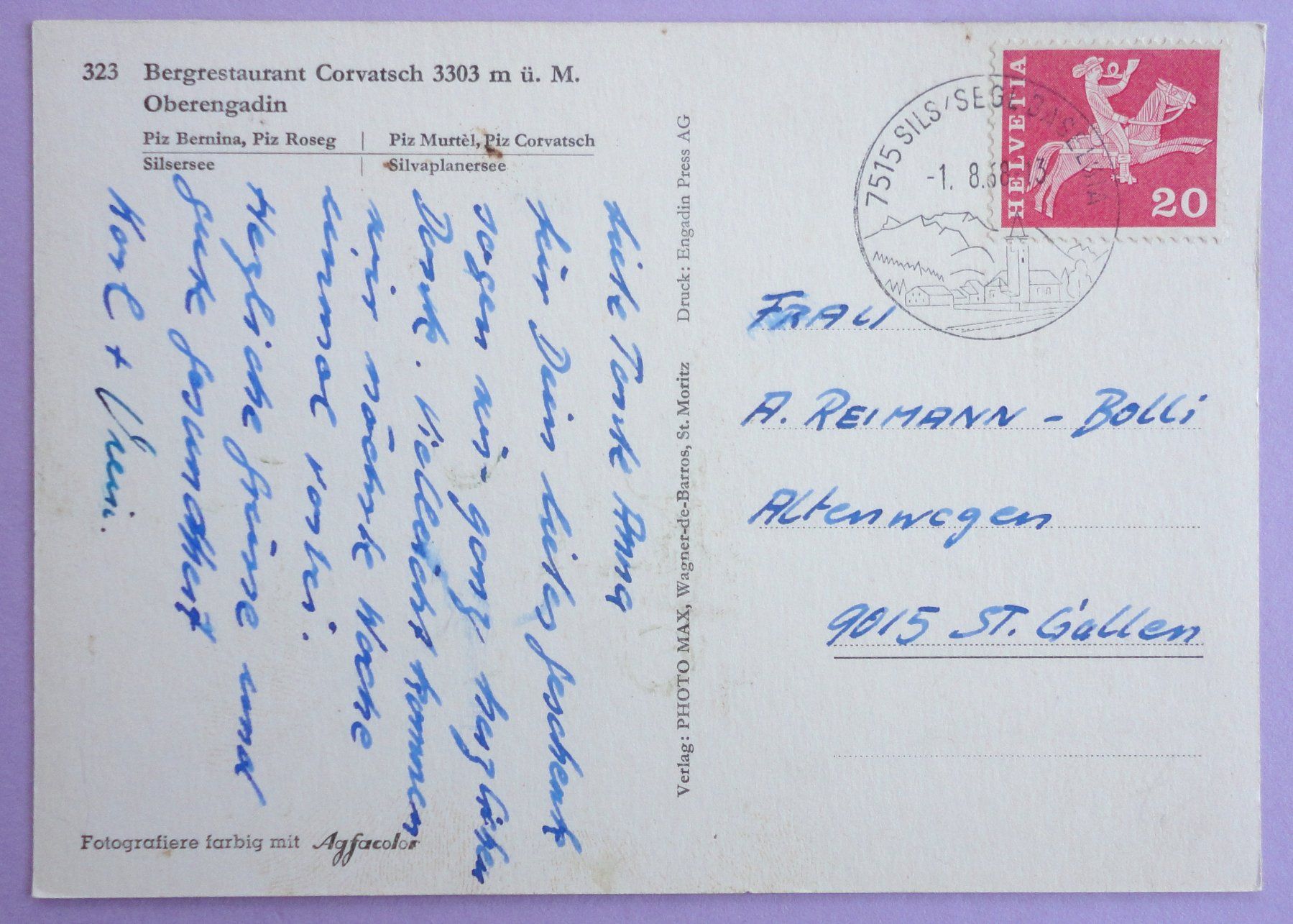 Cartes postales: Corvatsch - Oberengadin – D'occasion à Fétigny par Billy2miny 1