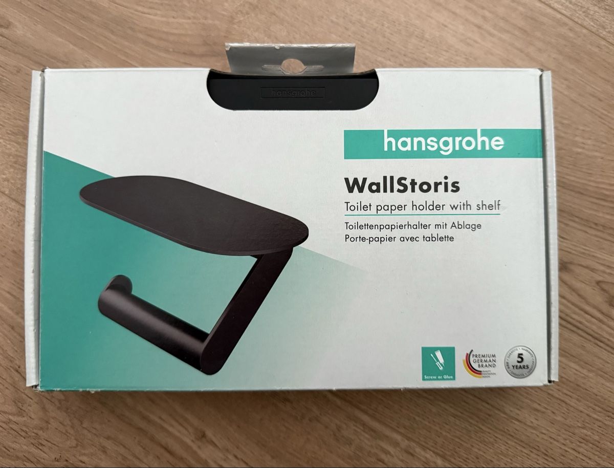 Hansgrohe WC: hansgrohe WallStoris Papierrollenhalter mit Ablage, schwarz  – Nuovo e nell'imballaggio originale da Biel/Bienne venduto da theracinghouse-53 1