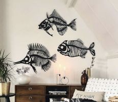 Dekoration Wanddeko Fisch Skelett Bone Metall schwarz neu