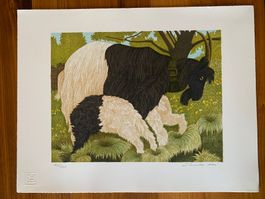 Lithographie Anton Mutter, Zwillinge am Euter