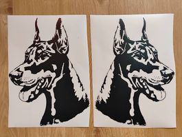 2x Dobermann Autoaufkleber / Silhouette (schw., li & re)NEU