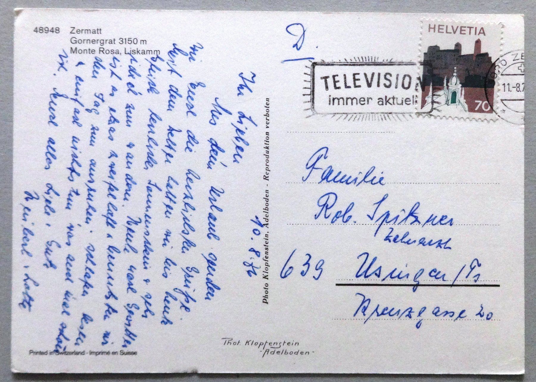 Cartoline postali: Zermatt, Gornergrat 3150 m – Usato da Fétigny venduto da Billy2miny 1