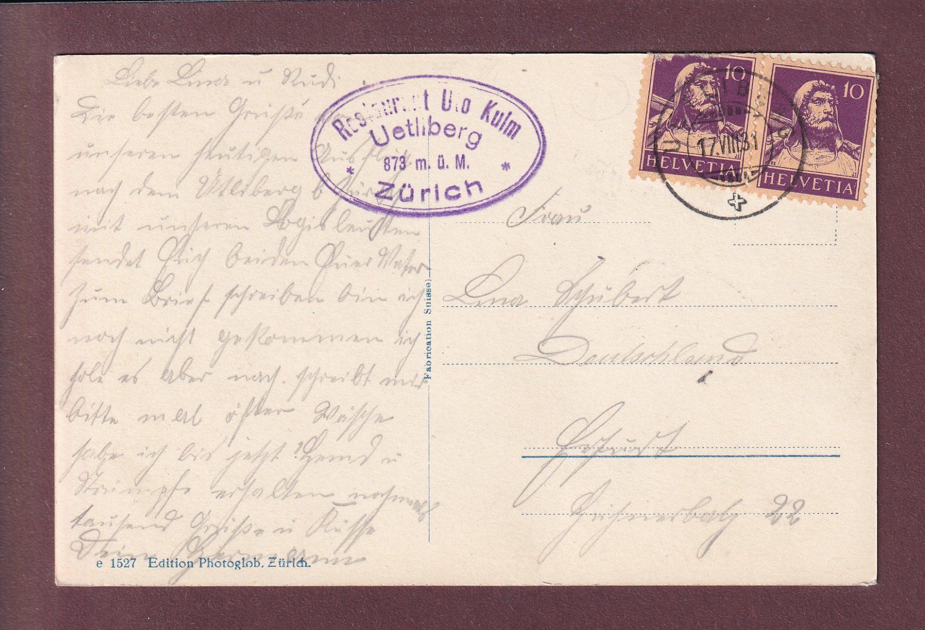 Ansichtskarten: ZÜRICHSEE - Uetliberg - 1931 – Gebraucht aus Pully von nicecards 1