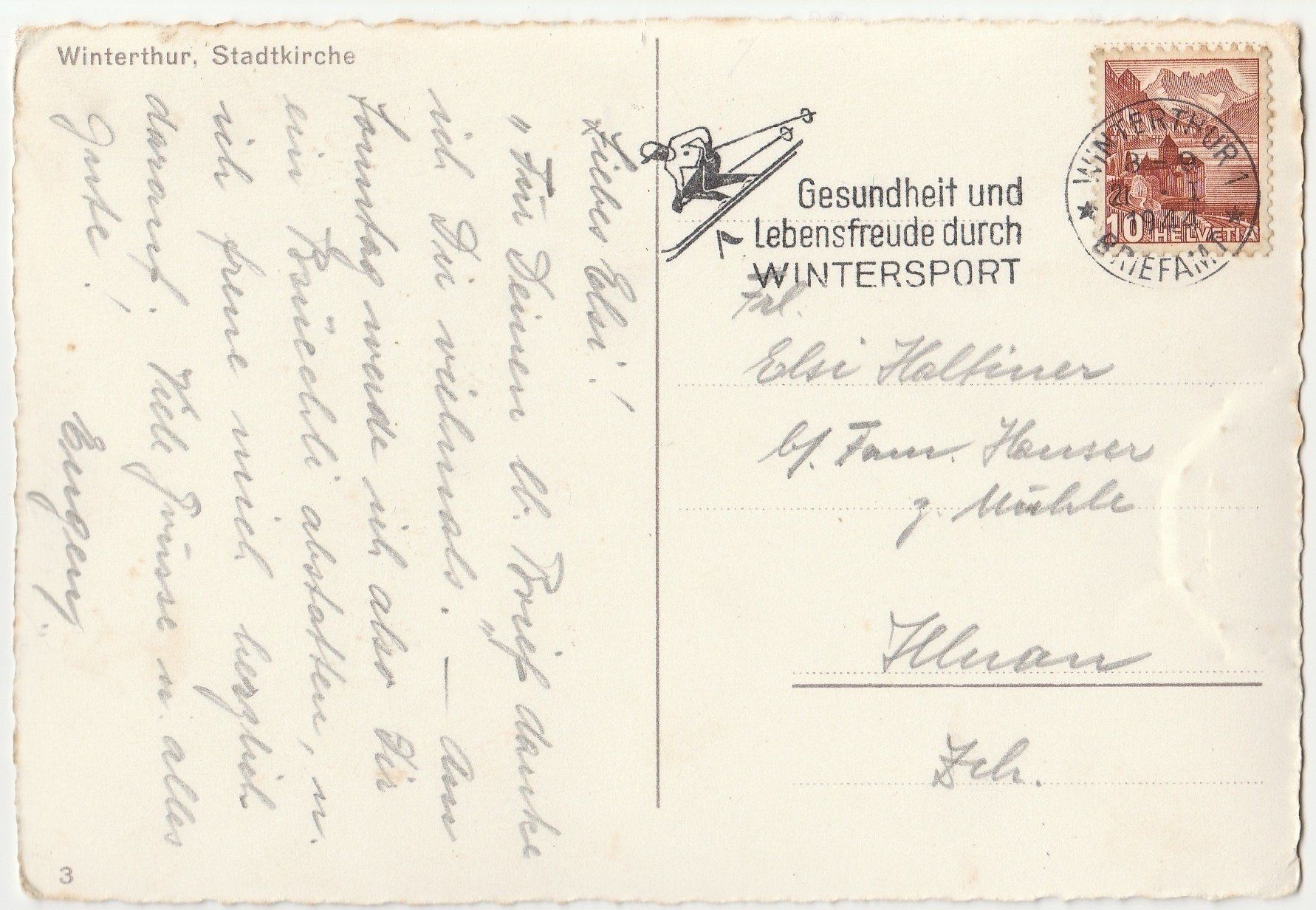 Cartoline postali: Winterthur,  Stadtkirche  und  Chur St. Martinskirche – Usato da Fällanden venduto da Blausegelfliege 2