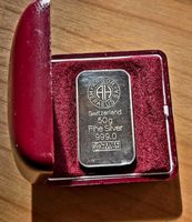 Silberbarren Argor-Heraeus 50g AMAG gebraucht im Etui