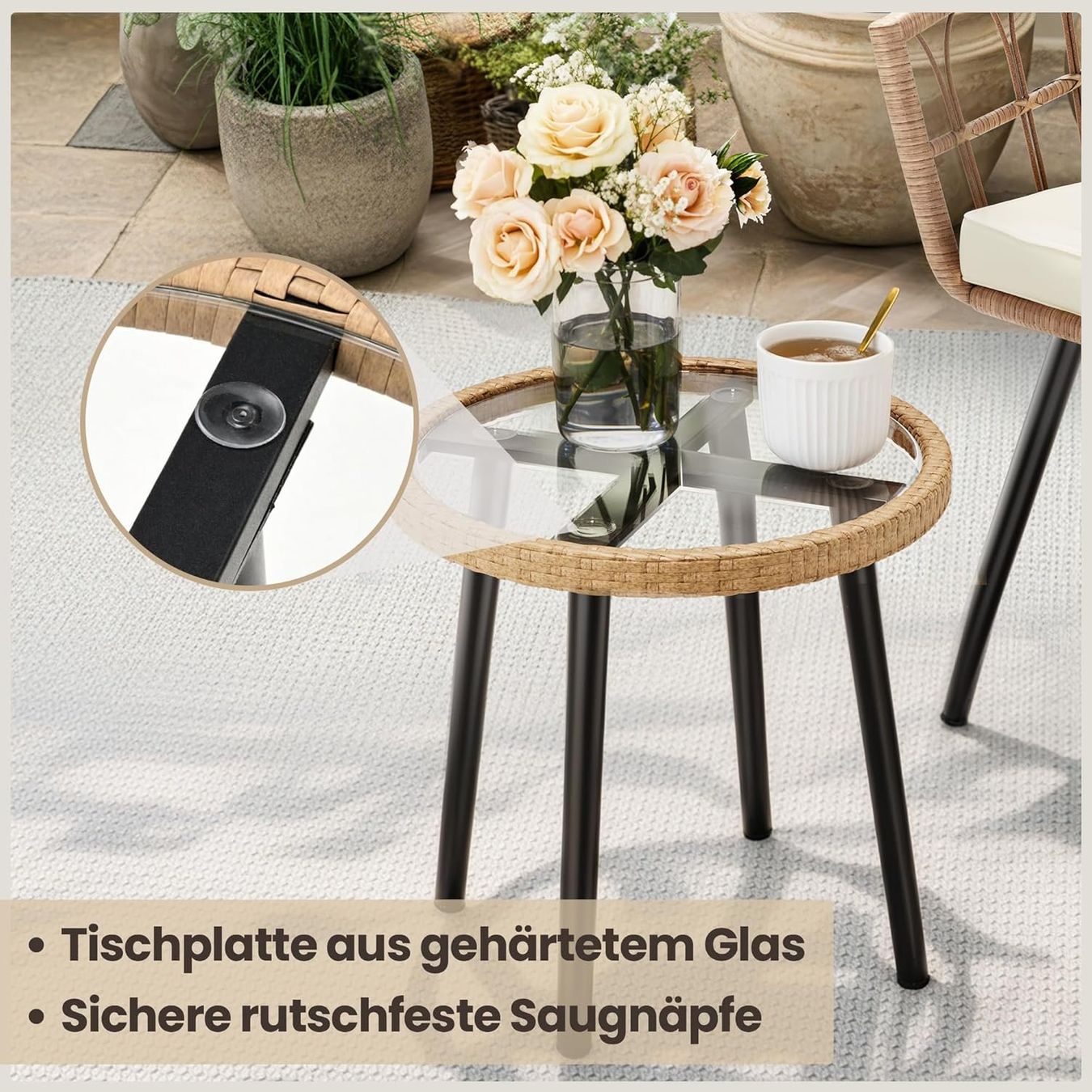 Set di tavolo e panche: 3-teiliges Rattan Balkonmöbel Set – Nuovo e nell'imballaggio originale da Gränichen venduto da omniadeals 3