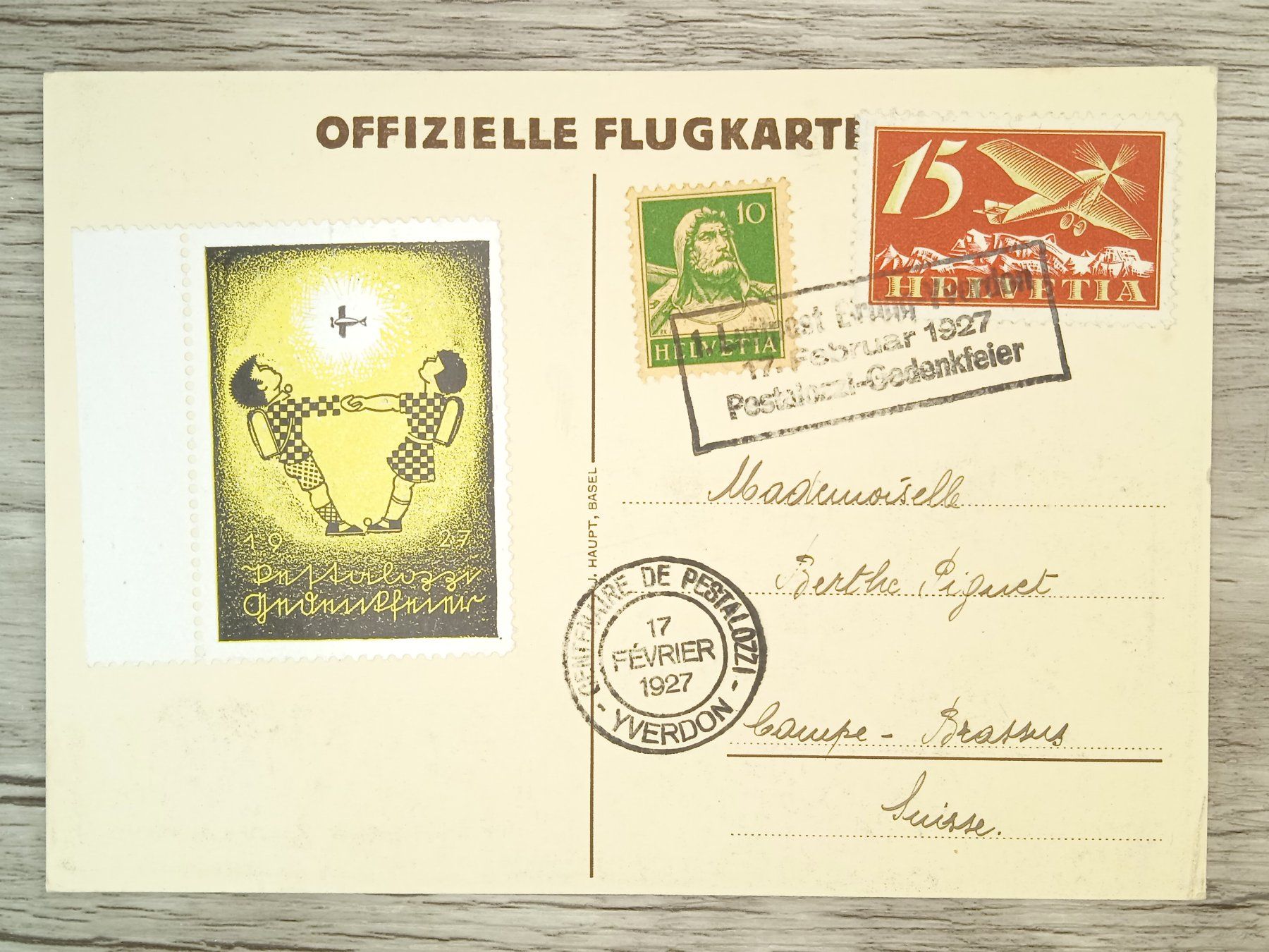 Tutti i francobolli: TR65 Carte Postale + Timbre Suisse 1927 – Usato da Cousset venduto da Patrick_Collections