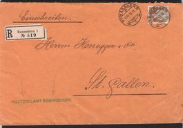 R-Brief Romanshorn , Stabstempel Postzollamt Romanshorn 1918
