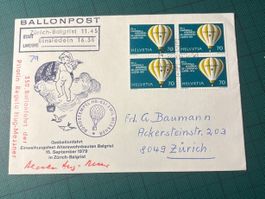 Ballonpost ZH-Balgrist-Einsiedeln. Pilotin R. Hug- Messner.