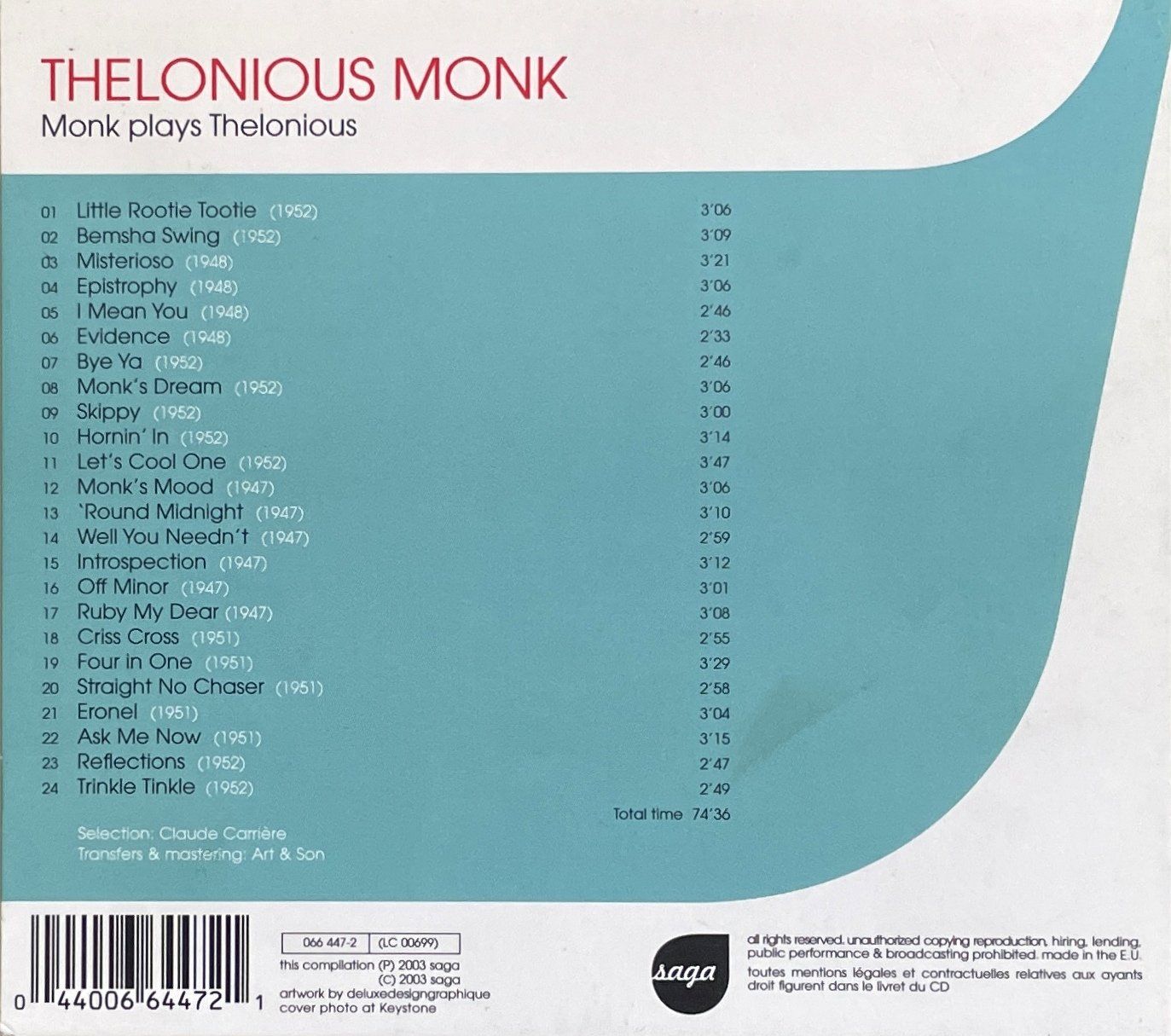 CD: Thelonious Mnok - Monk Plays Thelonious – Usato da Savagnier venduto da Ne2065 1