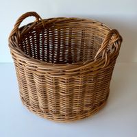 Grosser Vintage Rattankorb mit Griffen – Ø 49 cm