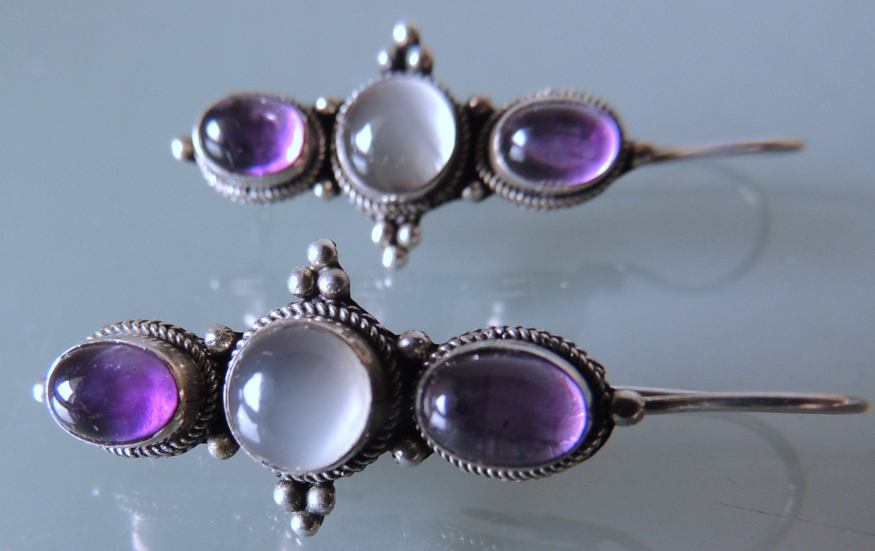 Orecchini pendenti & Orecchini a lobo: Amethyst Mondstein Silber 925 Ohrringe 40 mm – Usato da Waldenburg venduto da schaller707 2