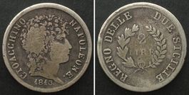 DUE SICILIE. 2 Lire 1813, GIOACCHINO NAPOLEONE, argento
