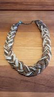 breite Perlen-Halskette braun/beige/gold