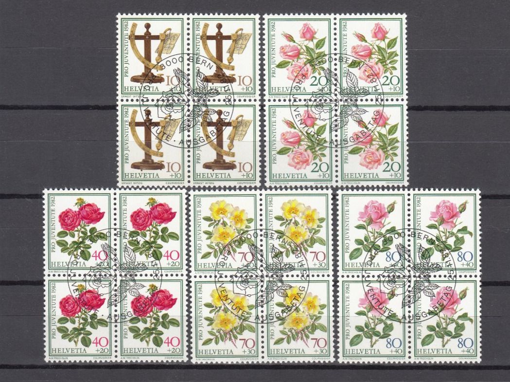 Alle Briefmarken: SBK J281 - J285 im 4er-Block mit ET – Gebraucht aus Bürglen TG von StampGraf