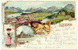 LITHO Gruss aus LUZERN Löwendenkmal - Rasierklingenstempel