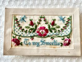 💚 ANTIKE SEIDENBESTICKTE KARTE 1916 💚 TO MY SWEETIE