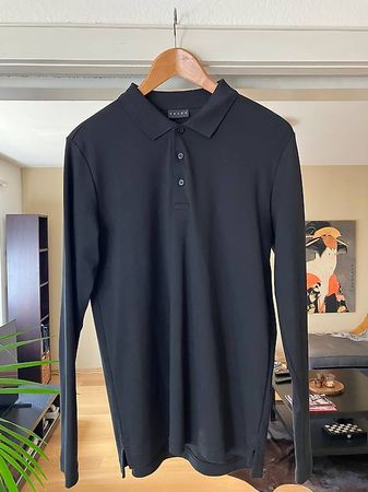 Falke Langarm Polo schwarz Gr. 48 Baumwolle neu