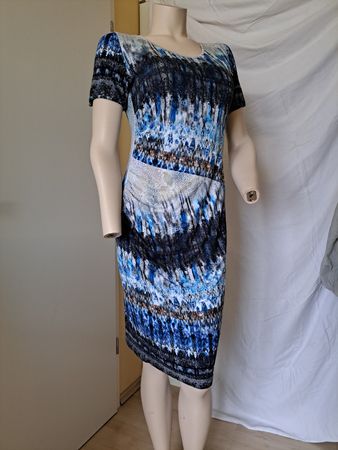 Top Sommerliches Kleid, Gr. 38, blau-grau gemustert stretch