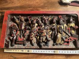 antikes, chinesisches Relief, Holz koloriert, 19.Jahrh