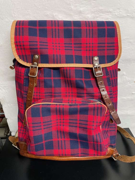 Vintage Rucksack kariert Stoff/Leder 60/70er Jahre (Gebraucht) in ...