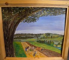 Gemälde: Bauern bei der Kartoffelernte im Herbst