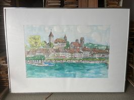 Original Rapperswil Zürichsee Tusche/Aquarell
