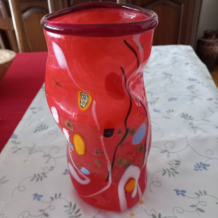 Vase Italien En Verre Soufflé à La Main - Artiste, Hauteur 20cm, Crème Et Marron