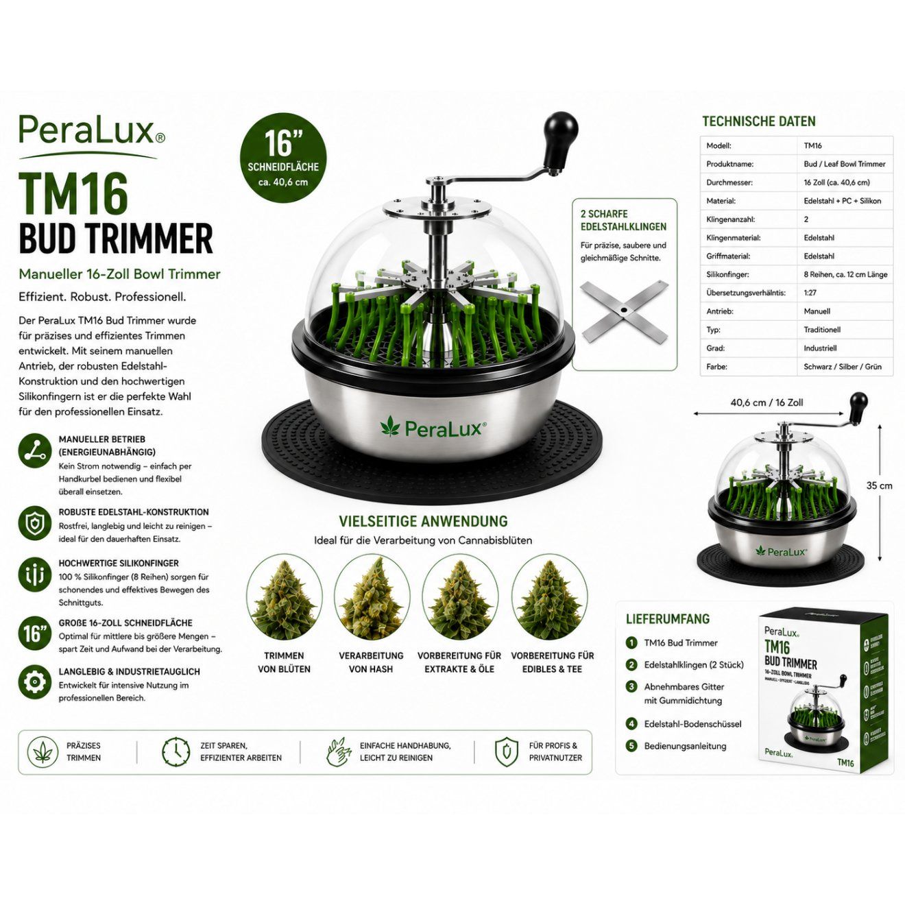 Elettrodomestici da cucina: PeraLux 16 Zoll TM16 Bud Trimmer – Nuovo e nell'imballaggio originale da Rietheim venduto da PeraLux 3