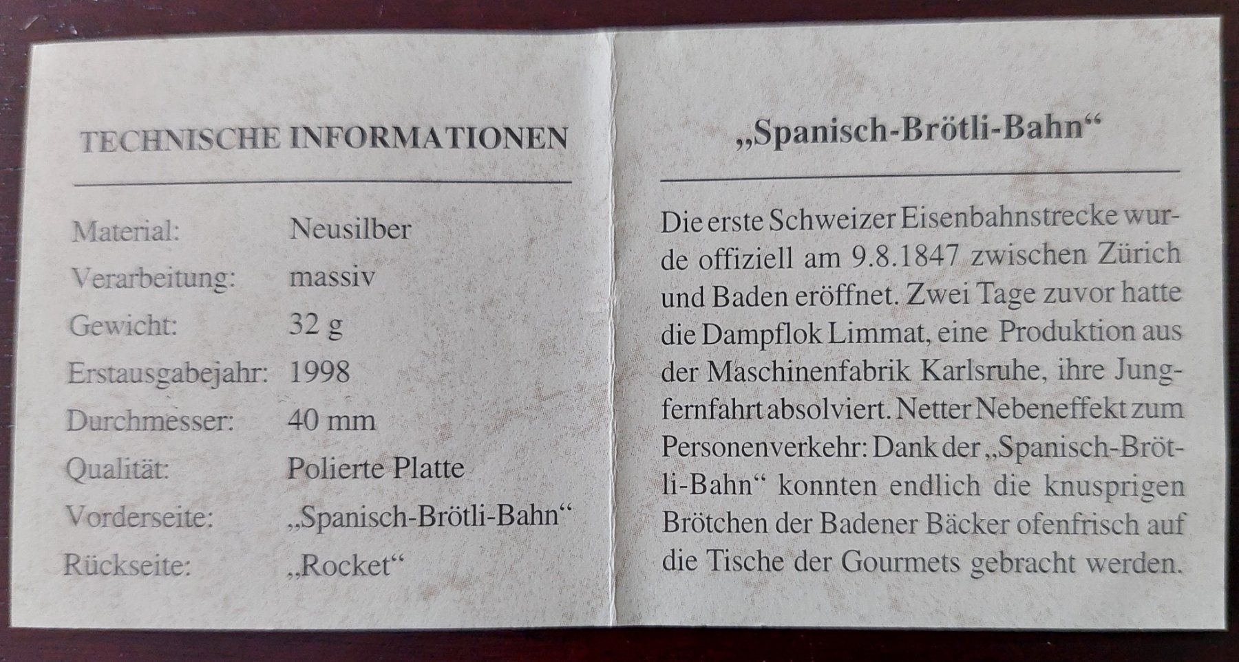 Medaglie: Medaille Spanisch-Brötli-Bahn – Nuovo (secondo la descrizione) da Schaffhausen venduto da Rosenmund 3