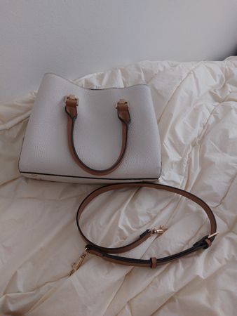 Elegante Damenhandtasche Weiss/Braun mit Schulterriemen