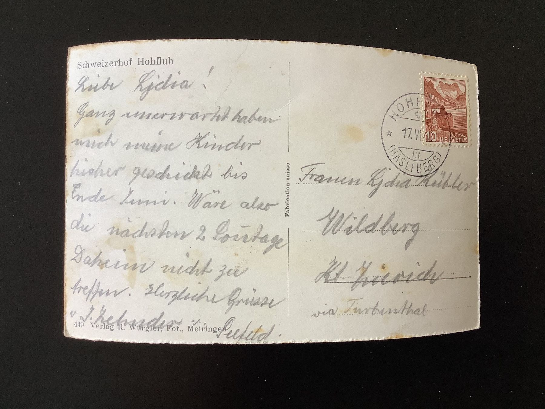 Cartoline postali: Hotel Schweizerhof Hohfluh 1943 – Usato da Bassersdorf venduto da F-104fan 1