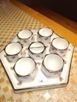 Vintage Porzellan Eierbecher Set mit Tablett Handbemalt Top