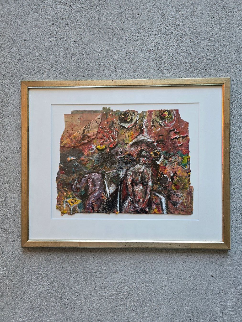 Dipinti: Art Brut Mischtechnik/Collage, rückseitig monogrammiert EB – Usato da Bern venduto da vintageartbern66