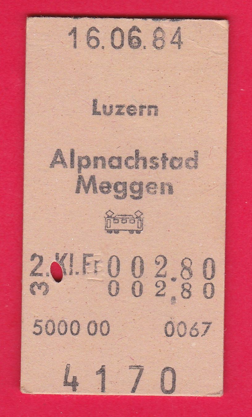 Biglietti: SBB KARTON-BILLETT, LUZERN-MEGGEN, 2.KLASSE, EINFACH, 1984 – Usato da Oberrieden venduto da Gebirgsstelze