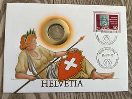 Münzbrief Helvetia mit 1Franken und 20 Rappen-Marke 1988