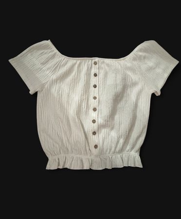 Damen Bluse weiss mit Knopfleiste und Rüschensaum 