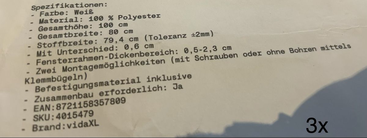 Tende da sole: Plisse neu weiss – Nuovo e nell'imballaggio originale da Niederried b. Kall venduto da NicoleS25