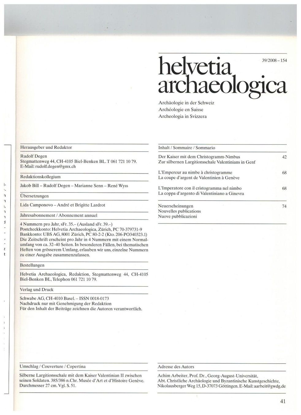 Libri: Archäologie: Silberschgale Valentinians, Genf – Nuovo (secondo la descrizione) da Biel-Benken BL venduto da rud_yc8p 1
