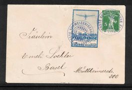 1913 Flugpost Vorläufer II "Basel" auf kleinem Brief