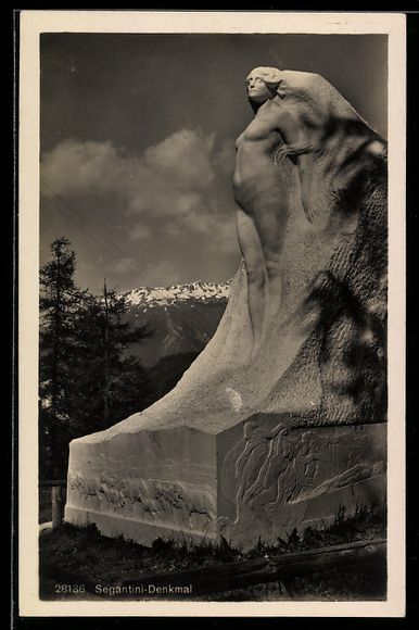 Cartoline postali: St. Moritz, Segantini-Denkmal mit Bergke – Usato da Berlin venduto da bartko-reher