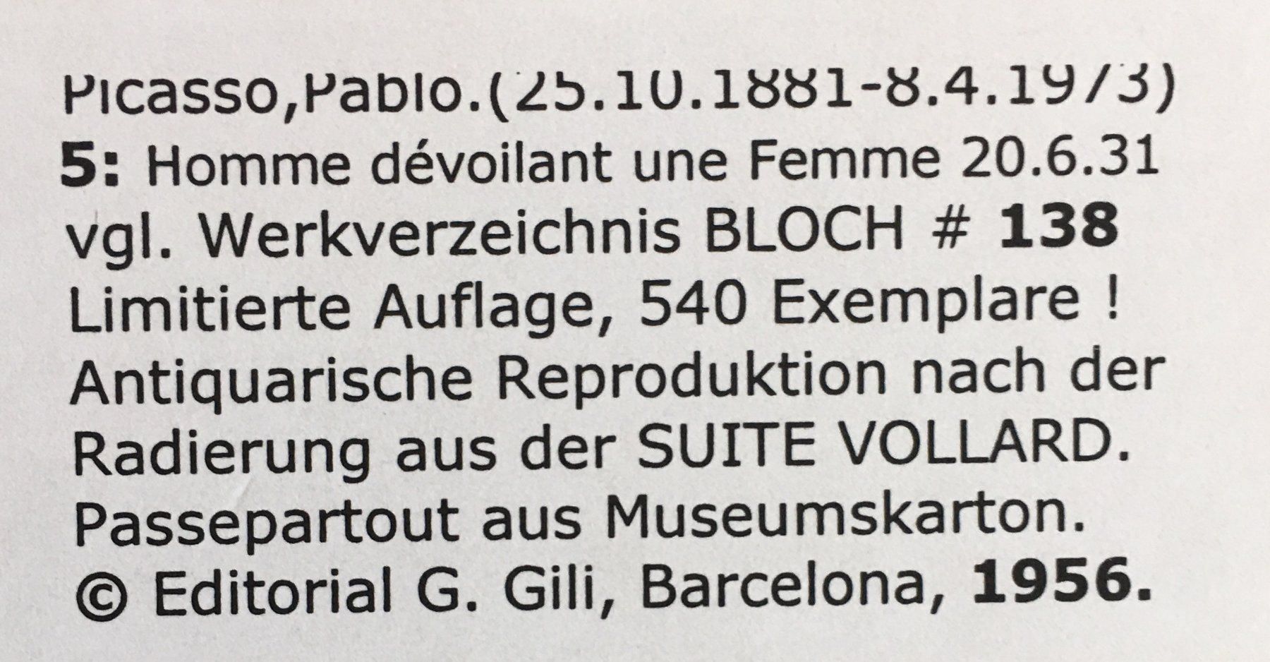 Grafiken & Lithographien: Pablo PIcasso Suite Vollard 138 – Gebraucht aus Nennigkofen von Sommersonnen 2